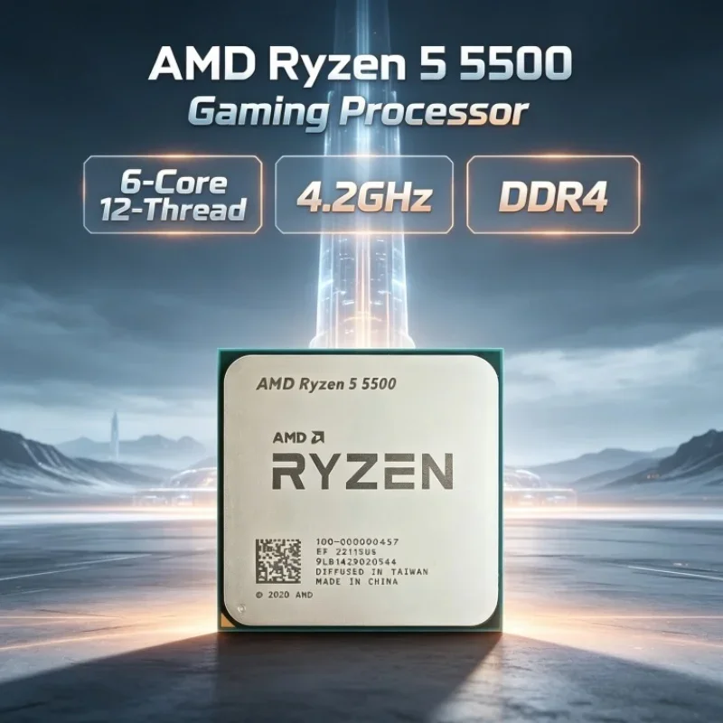 AMD Ryzen 5 R5 5500 Gaming CPU 6-Core 12-Thread 3.6GHz Base 4.2GHz Boost 16MB L3 7nm 65W AM4 Socket DDR4 Memory for Office