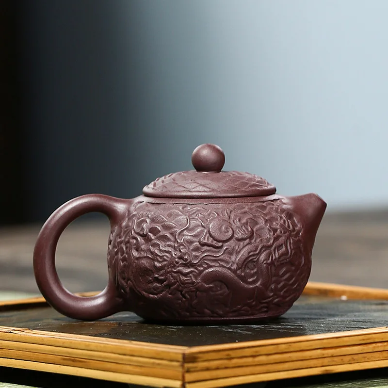 2026 Yixing Purple Clay Purple Xianglong Xishi pot embossed tea set purple sand teapot Yixing handmade teapot - view 3