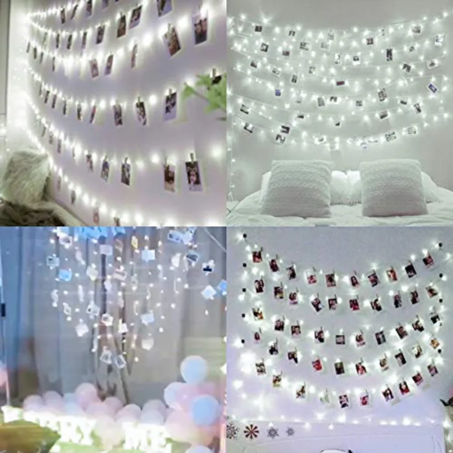100 LED 50 Photo Clips String Lights Holder 33Feet Starry Fairy Lights for Hanging Pictures Cards Memos USB Powe with Switch Pe