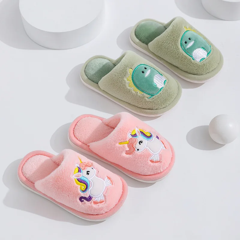 Children‘s Boys Girls Cartoon Unicorn Animals Prints Shoes Lighted Fashion Cute Shoes Bathroom Kids Toddler Winter Warm Slippers