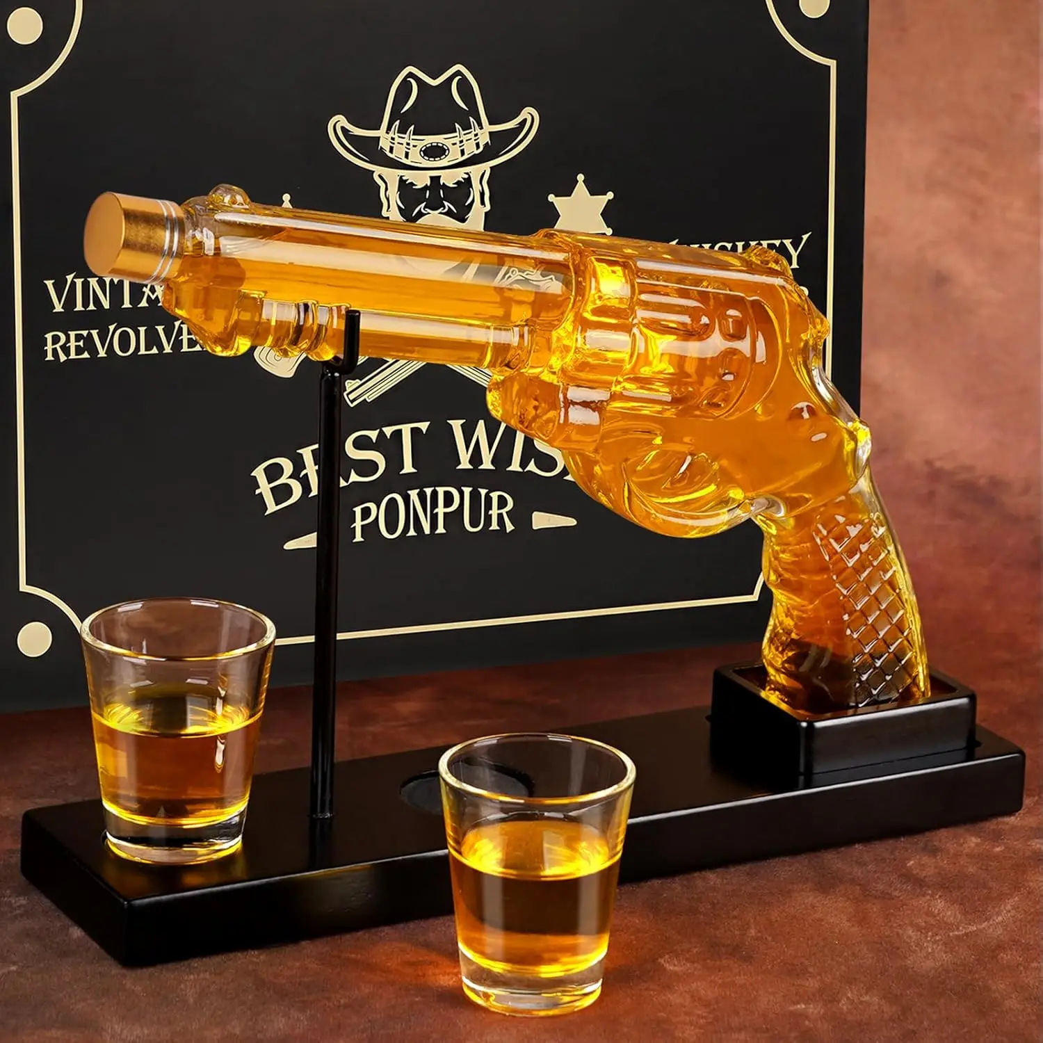 Creative Gun Shape Glass Whiskey Decanter Set Unique Liquor Dispenser Bottle For Home Bar Party Decoration Gift Set Box