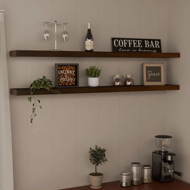 

Long Wooden Floating Shelves for Room Wall, 48 Inch Natural Wood Floating Shelves Wall Mounted Kitchen Shelf for Living Room