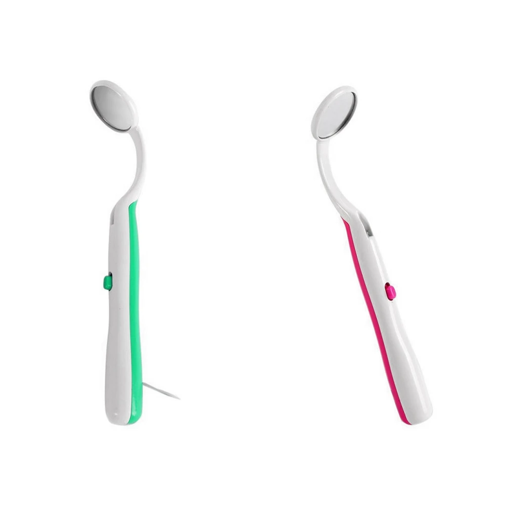 B25B 2 Pcs Led Light Teeth Oral  Mirror Mouth Mirror Illuminated Tooth Care Tool, Green & Pink