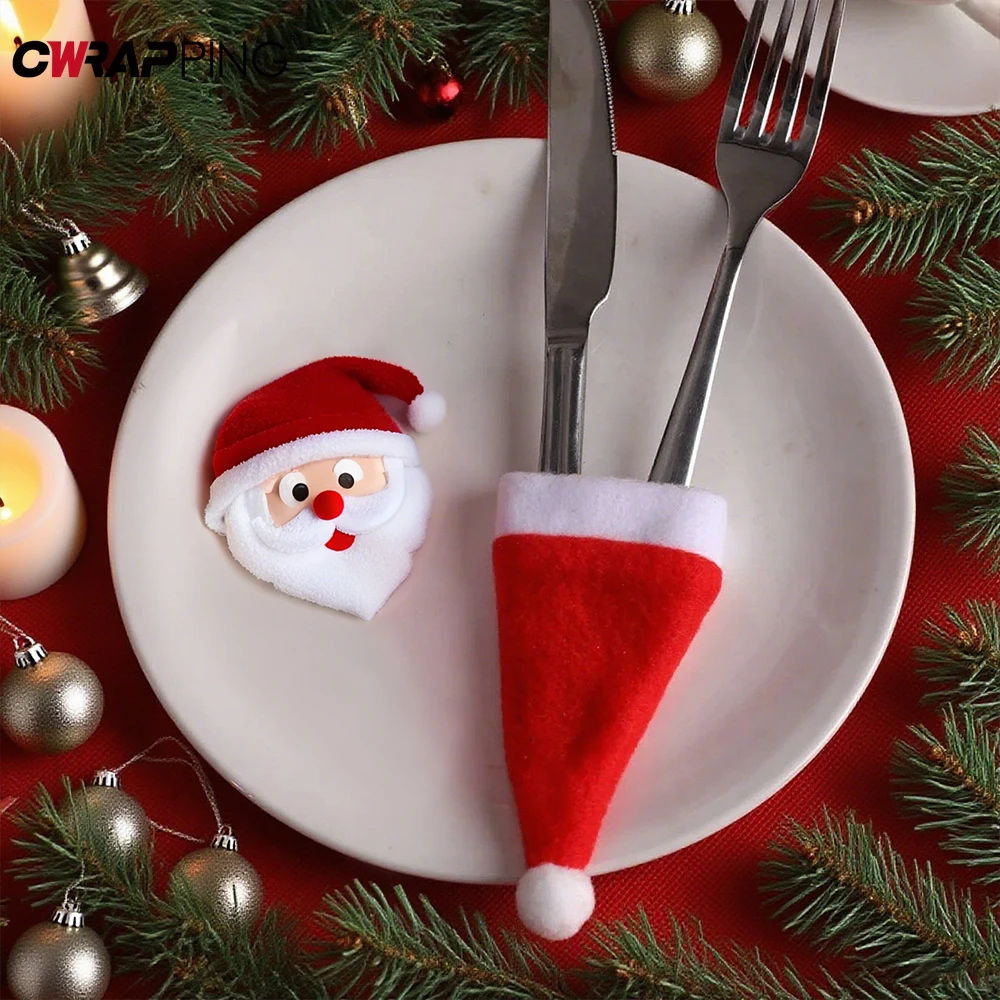 Santa Mini Hats Xmas Decor Wine Bottle Covers Cartoon Lollipop Caps Tree Ornaments Car Decoration Dinner Table Holiday Party