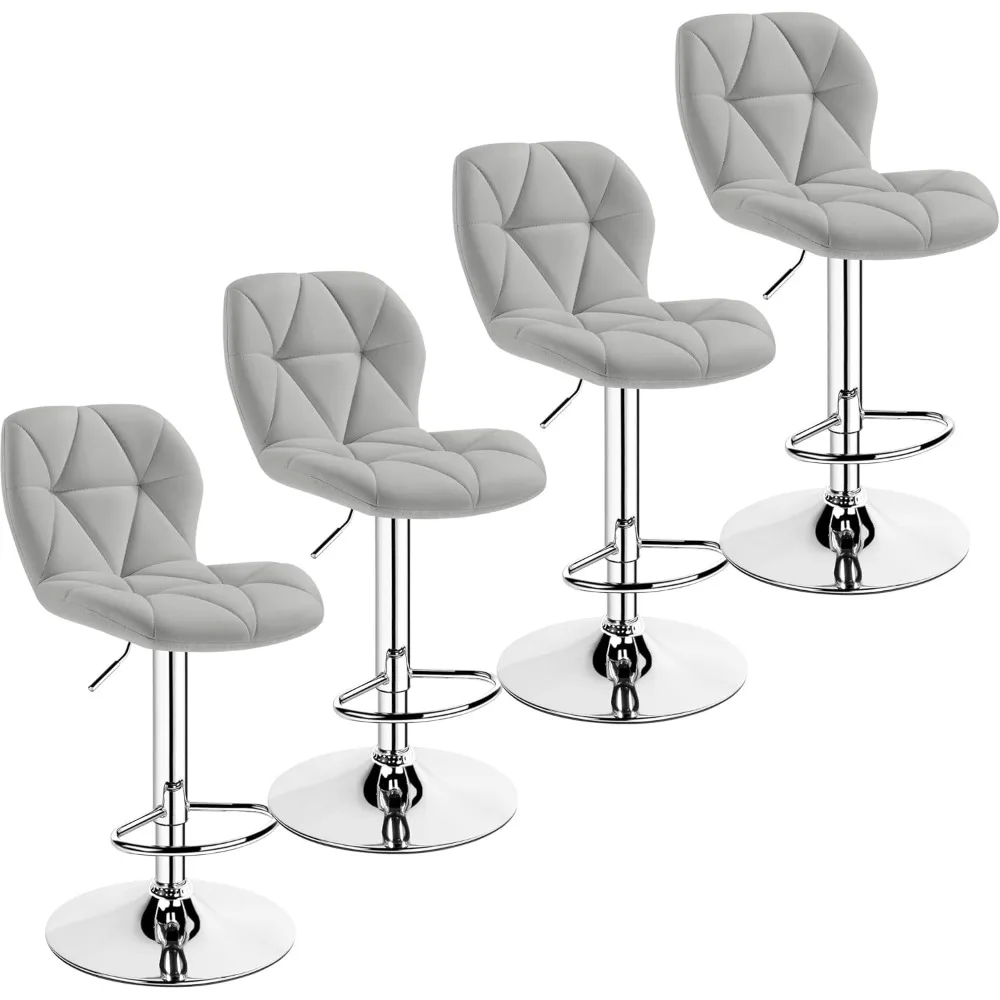 

PU Leather Swivel Bar Stool Height Adjustable Counter Stools Set of 4 Kitchen Bar Chair with Backrest, Light Grey