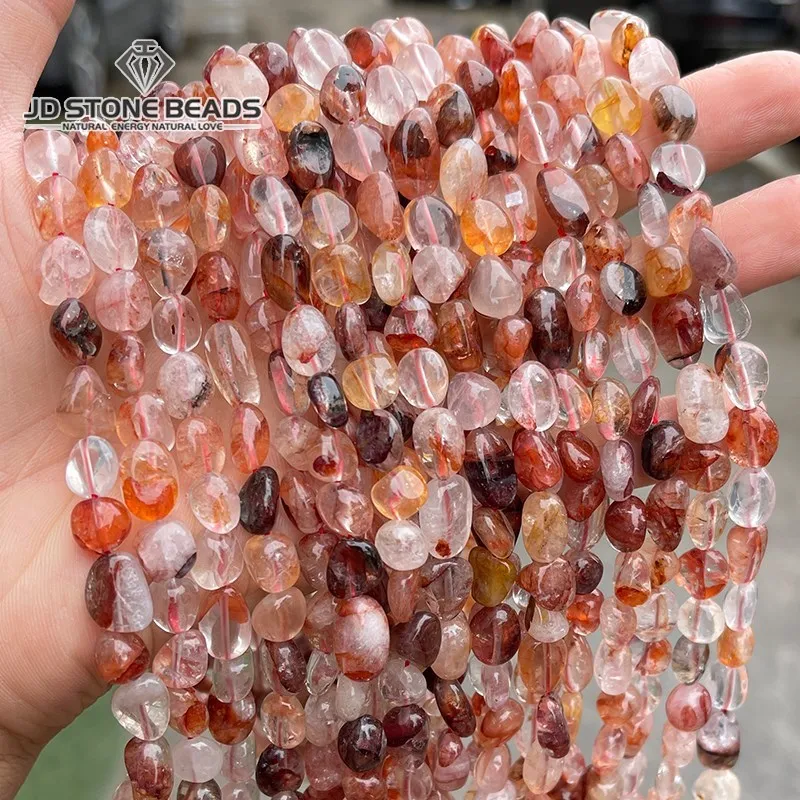 6-8mm Natural Red Flower Quartz Irregular Shape Bead Loose Spacer Crystal Stone For Jewlery Making DIY Necklace Bracelet 15 Inch