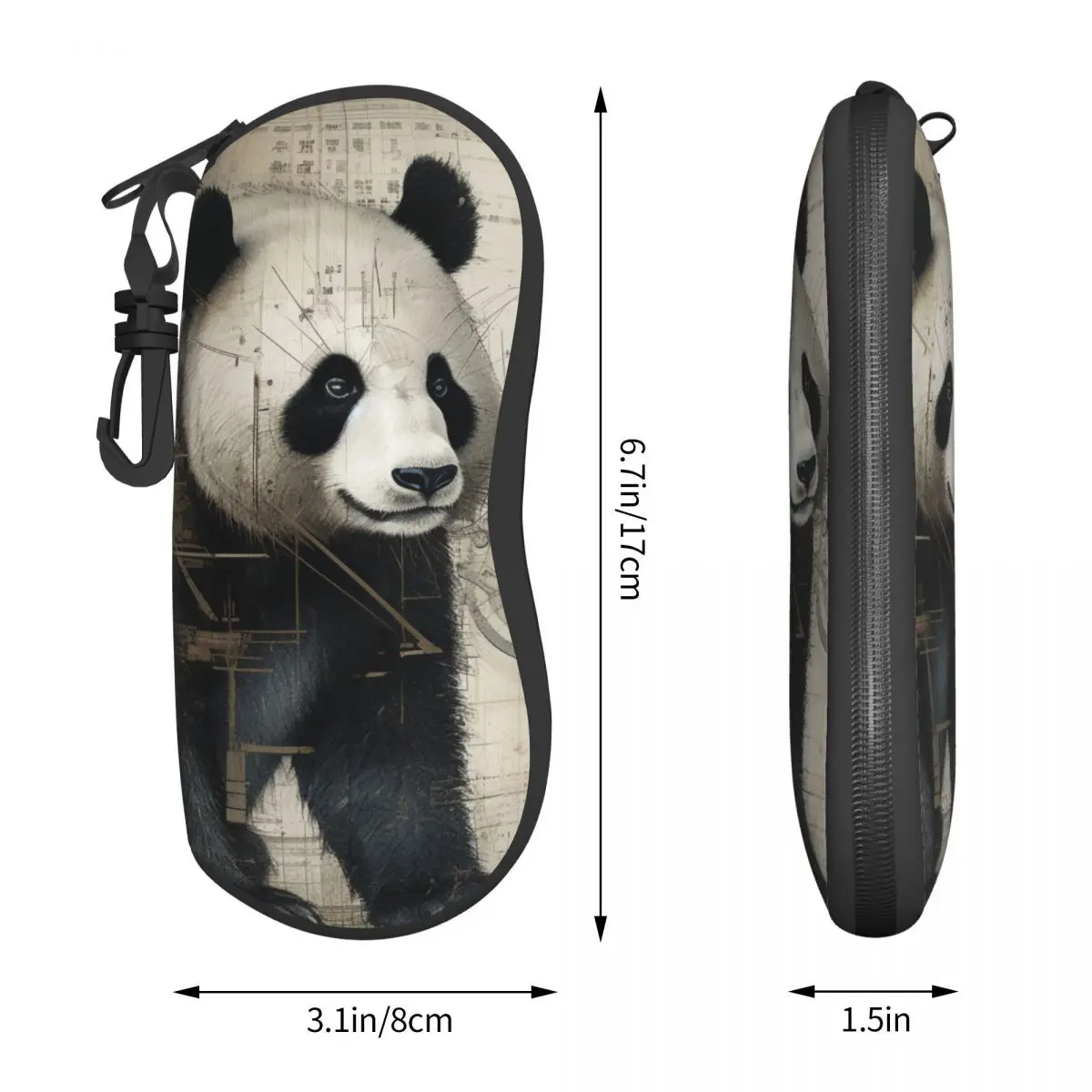 Panda Vertical Glasses Case Pencil Drawing Intricately Pocket Personalized Sunglasses Pouch Fashion Men Women Eyewear Bag