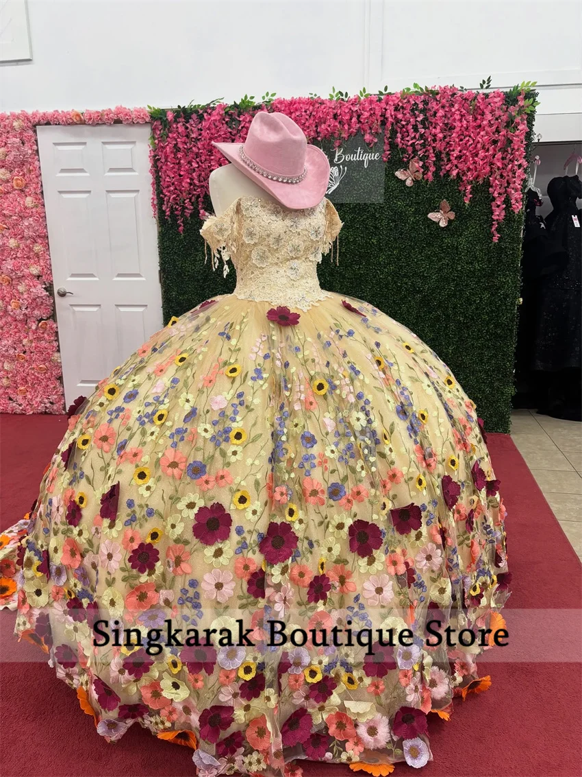 

Luxury Quinceanera Dress Off-Shoulder Floral Appliques Beads Off Shoulder Customized Sweet 16 Dress Prom Birthday Party Gown