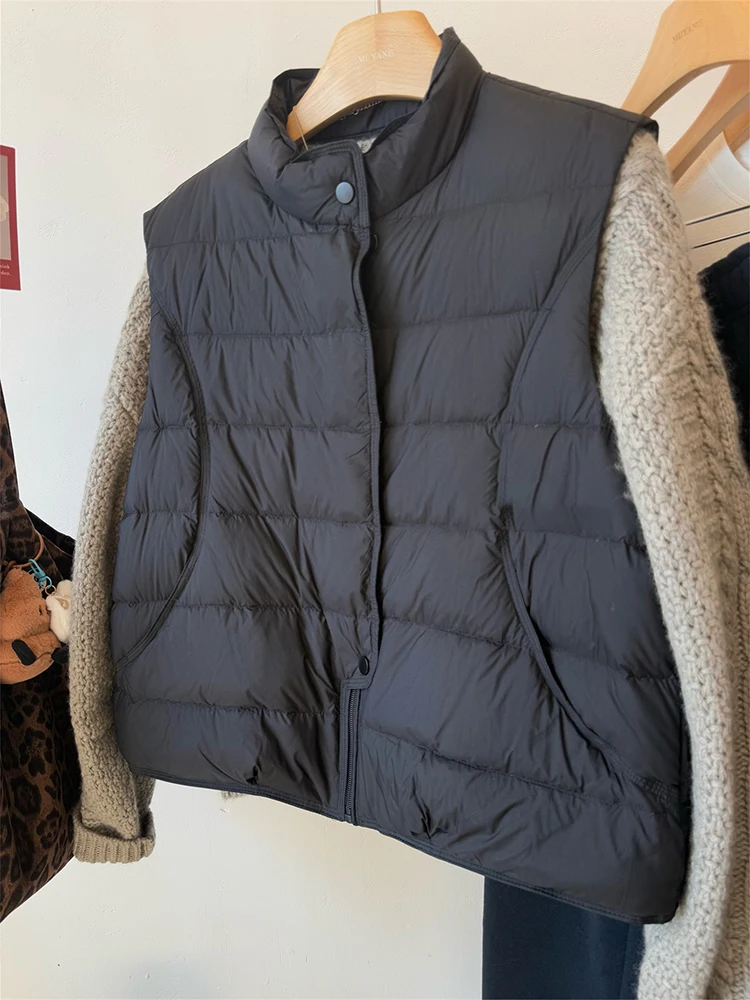 Coreano Sle Casual Versátil Stand Collar Ligero abajo Chaleco Mujer Otoño Invierno Suelto Svel Cálido Adelgazante Lightwe...