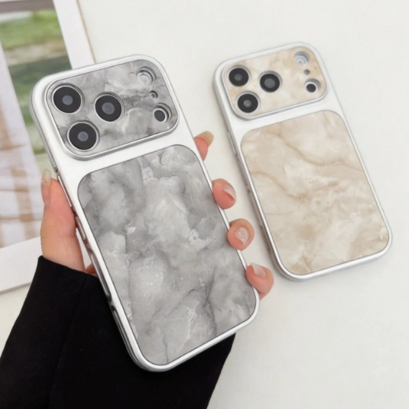 Luxury Marble Pattern Case For iPhone 18 17 16 15 14 13 Pro Max Large Window Camera Hard PC Shockproof Back Cover