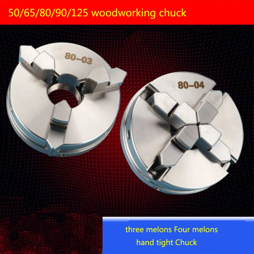 Manual Self-Centering Lathe Chuck 3/4 Jaws Wood Lathe Chuck 50/65/80/90/125mm DIY Metal Wood Lathe Tools