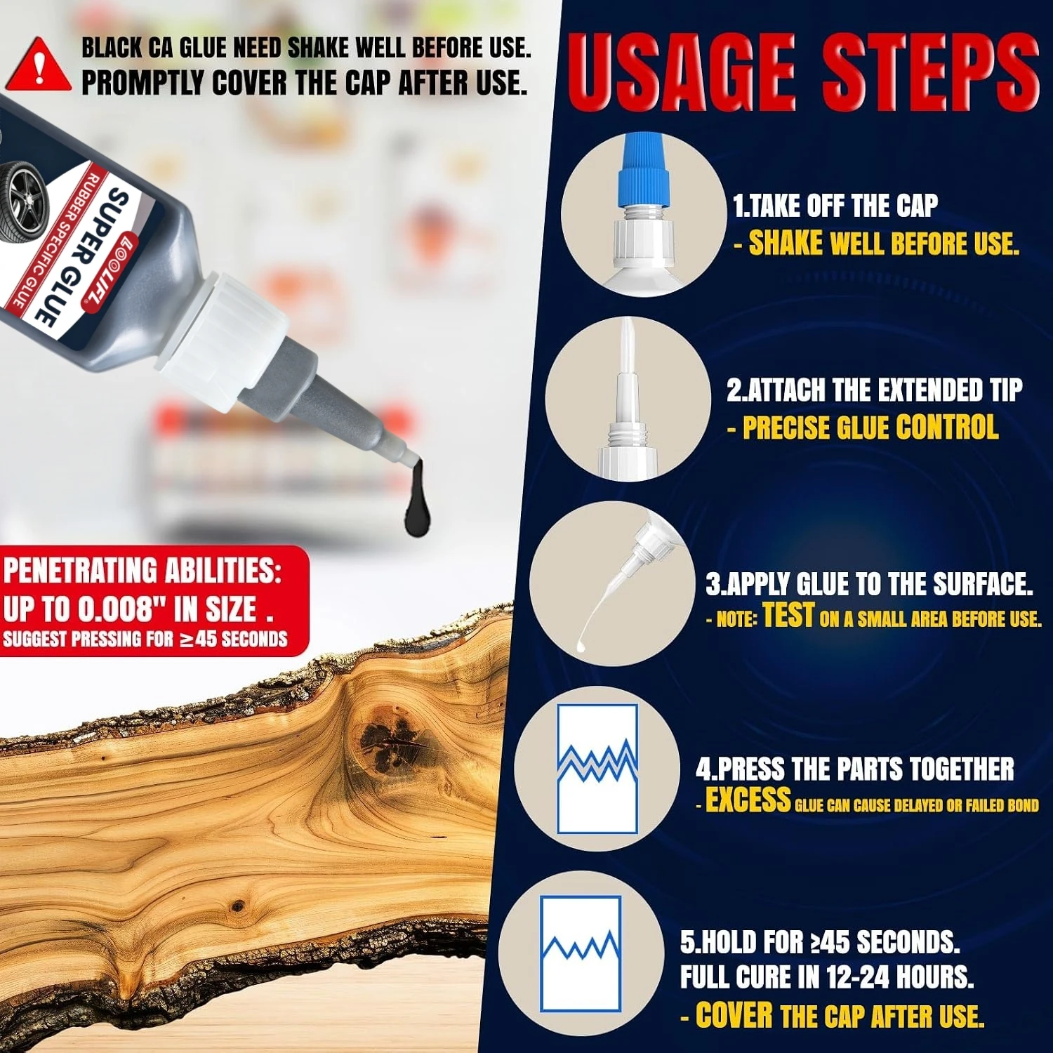 20g black super glue, fast-drying cyanoacrylate adhesive, suitable for plastic, wood, metal, tires, rubber, footwear, liquid high-strength repair sealant, 1-9 piece pack view 5