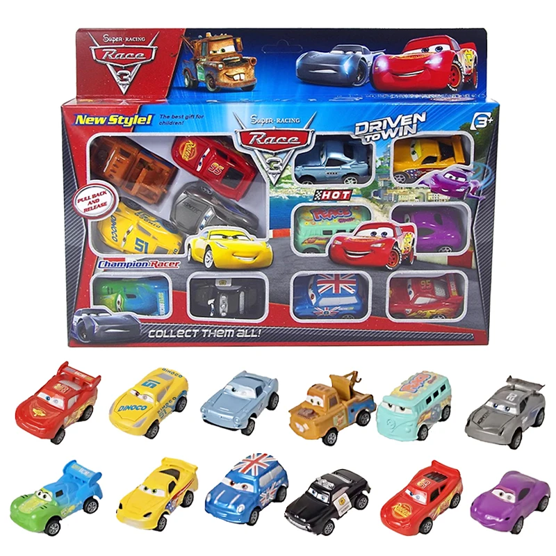 Hot Car 2 Toy Pull Back Disney Pixar Cars 3 Lightning McQueen Sheriff Jackson Storm Ramirez Mater Mini Set kids Birthday Gift 12