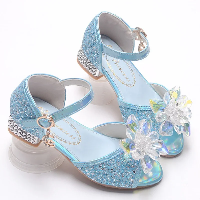 Girls Sandals Elegant Luxury Rhinestone Children High Heels Fashion Glitter Sequin Kid Princess Wedding Party Dress Single Shoes