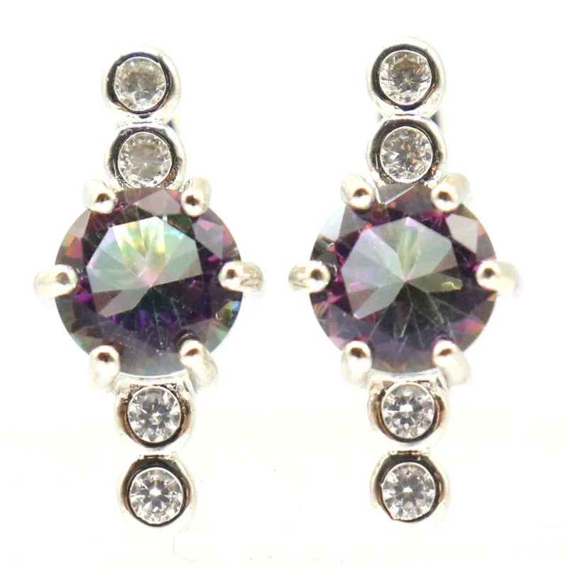 

Buy 3 Get 1 Free 19x9mm Dazzling Fire Rainbow Mystic Topaz Fire Rainbow Violet Topaz White CZ Ladies Daily Wear Silver Earrings