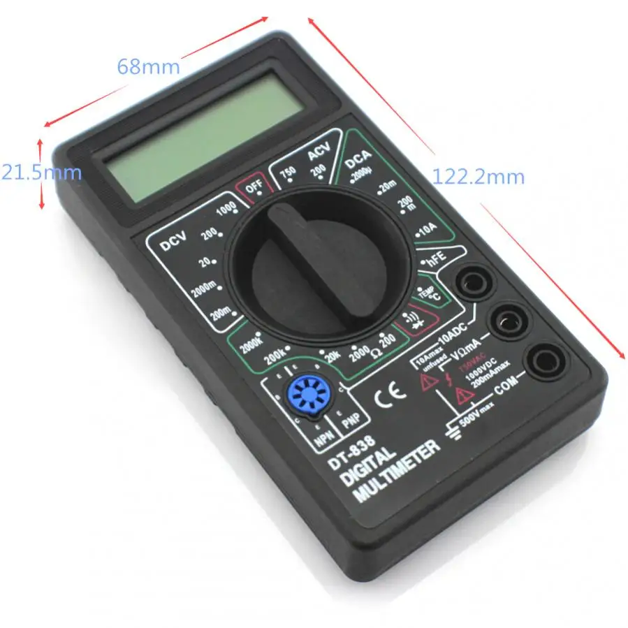 Digital Multimeter with Temperature Probe 750 / 1000V DC AC Voltage Current Resistance Tester Amp Ammeter Voltmeter Ohm Diode