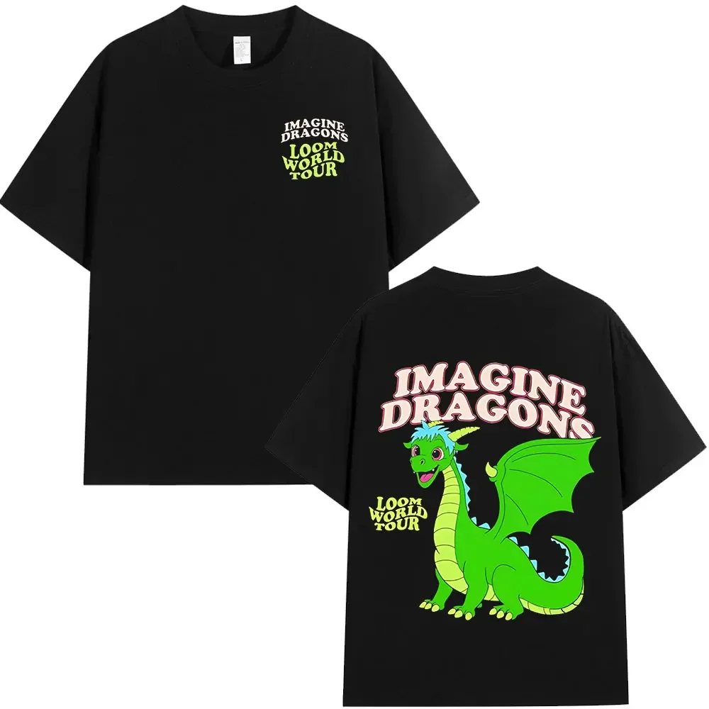 Imagine Dragons Loom World Tour 2024 T Shirt Rock Band Cartoon Dragon T-shirts Men Women High Quality Cotton Short Sleeve Tshirt