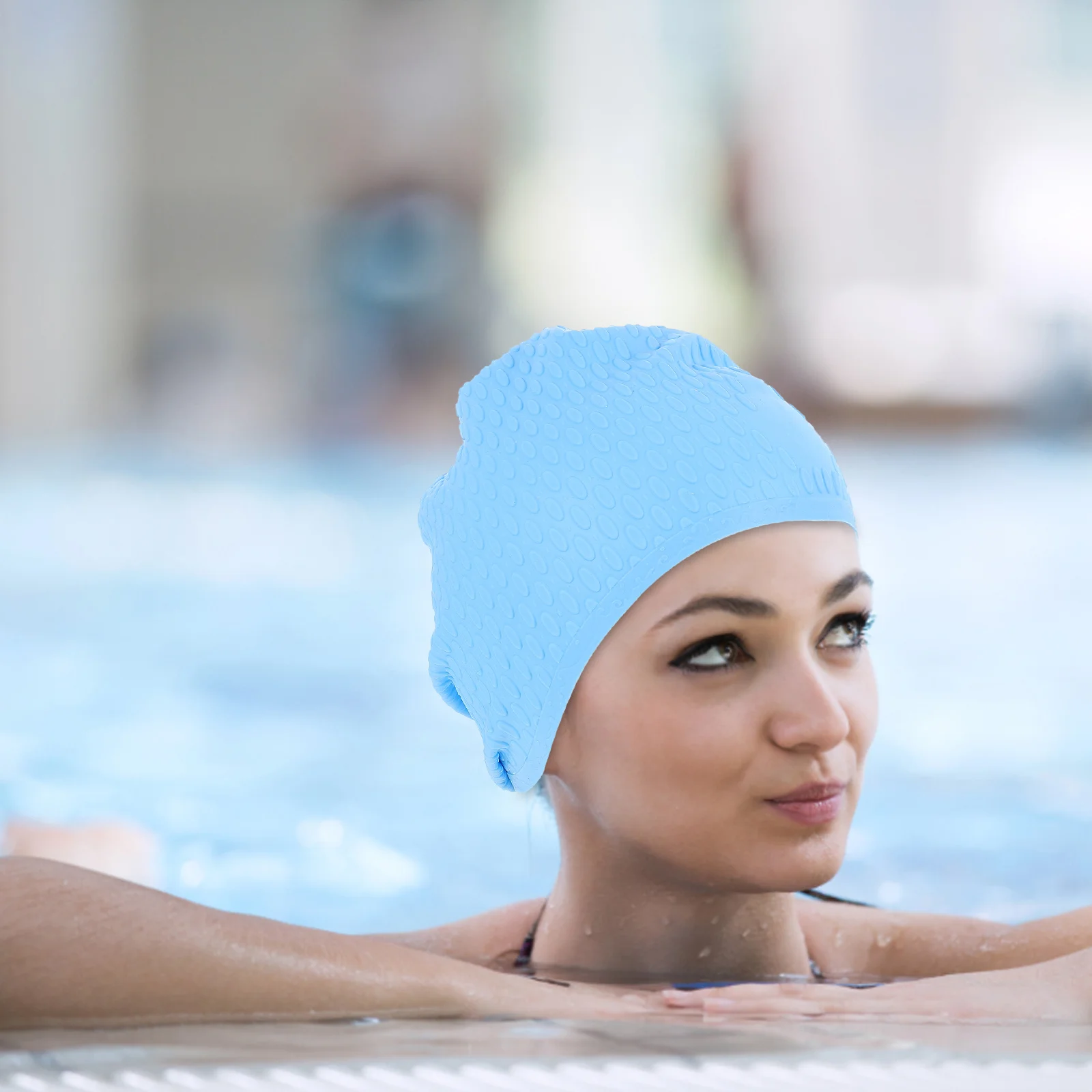 

Portable Waterproof Silicone Swim Cap Comfortable Lightweight Women Bath Hat Stylish Adult Swimming Hat Head Protection Elastic