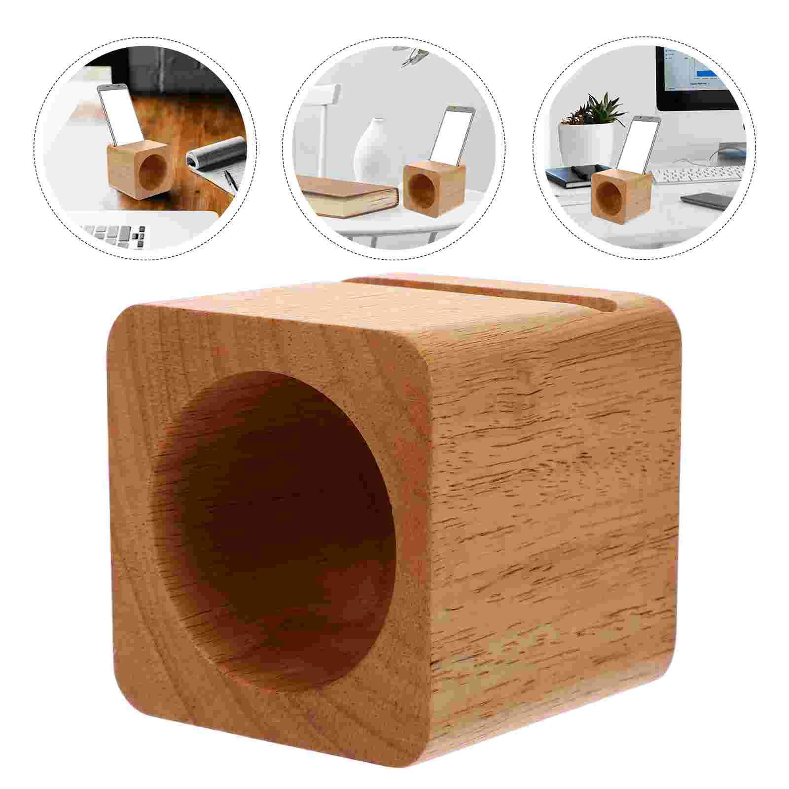 

Mobile Phone Bracket Cellphone Stand Solid Wood Creative Table Amplifier Without Plug Rubber Holder Bamboo