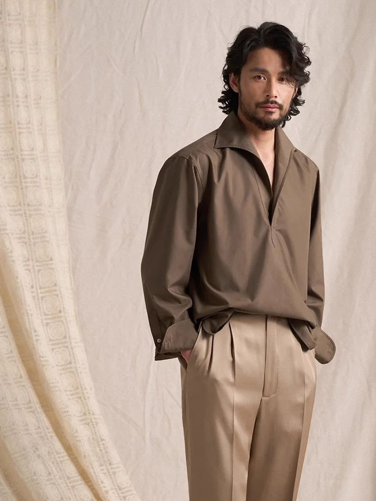 

Cultum Men's Long Sve irt Smooth Cool Feeling f Open Front Collar Ultra Fine Modal Casual Busin Gentleman Summer