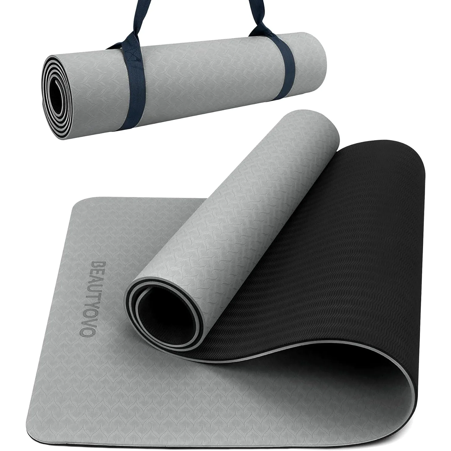 BEAUTYOVO Yoga Mat with Strap 1/3 1/4 Inch Extra Thick Yoga Mat Double-sided Non Slip Professional TPE PVC Yoga Mats