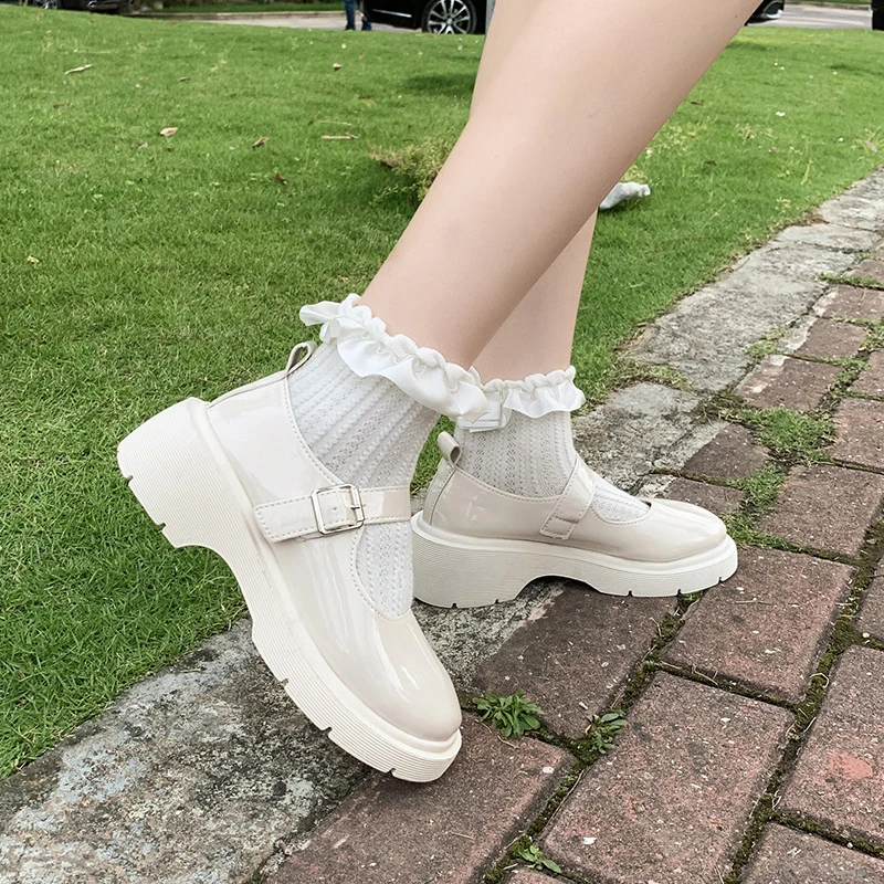 Nowe buty Lolita japońskie buty Mary Jane klasyczne dziewczyny dla studentów jednolite buty na platformie Cosplay wysokie obcasy Plus rozmiar 42