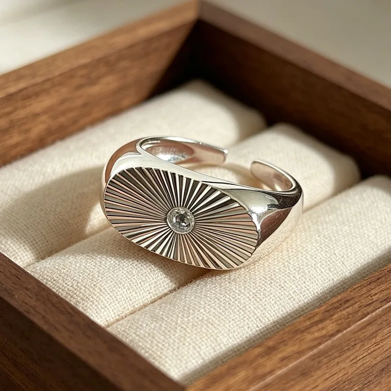 GANPUP Vintage Silberfarbener Geometrischer Offener Ring für Damen, Modischer Verstellbarer Ring, Schmuckgeschenk für Partys – Detail 2
