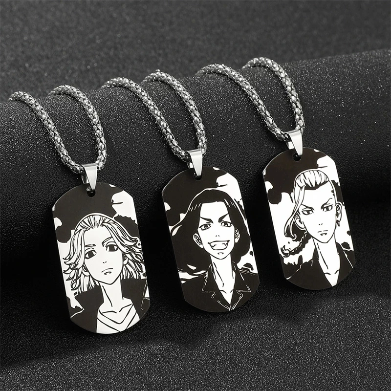 Figuras de Anime de Los Vengadores de Tokio, collar con estampado láser de Mikey Draken, colgante de acero inoxidable, joyería para seguidores de amigos, accesorios de regalos
