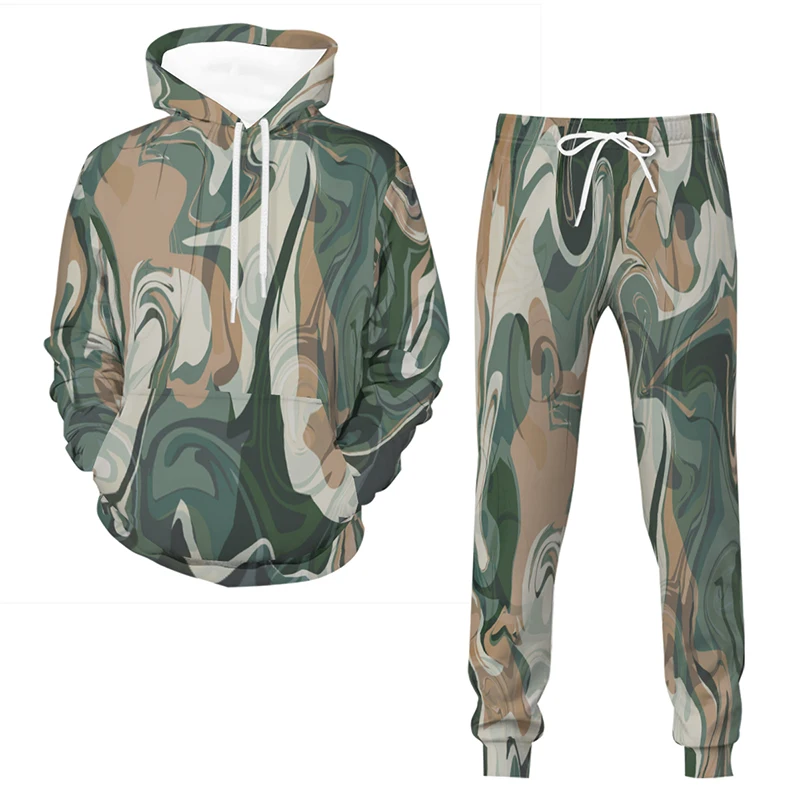 Smooth Camouflage 3D Printed Men\'s Tracksuit Casual Hoodie Pants 2pcs Sets Oversized Pullover Fashion Sweatshirt Men Clothing