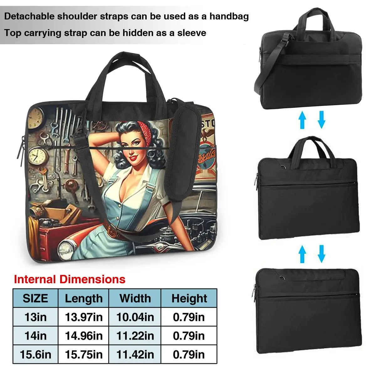 Vintage Mechanic Pin Up Laptop Bag Shockproof Case Computer Bag 13 14 15.6 Inch Crossbody Notebook Pouch For Macbook Pro Air