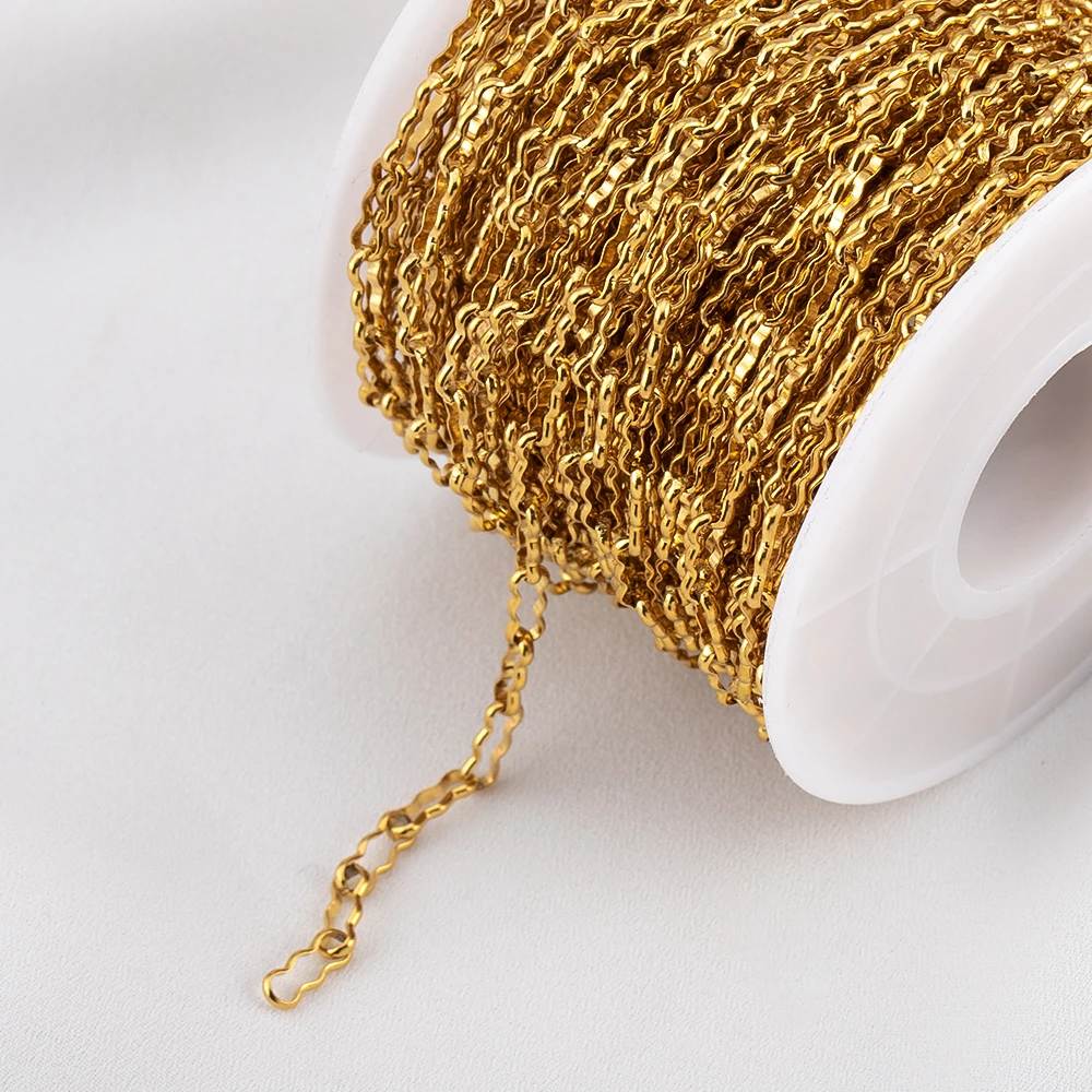 

1M Stainless Steel Wavy Design Frame Chain PVD Plated Peanuts Link Chain for Jewelry Making DIY Necklace Bracelet Chains Supplie