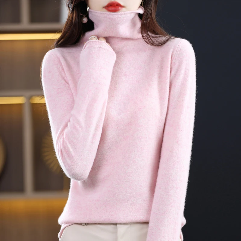 100% Merino Wool Women\'s Stacked Collar Knitted Sweater For Autumn And Winter Warm Korean Loose Top Elegant 2YS Jiu Jia 204