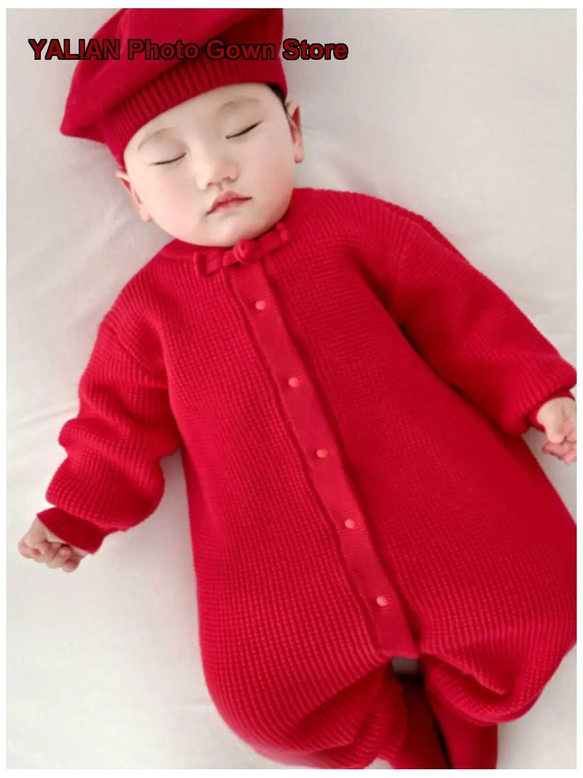 Infant Onesie Newborn Pure Cotton Round Neck Long Sleeves Fleece Lined Thickened Warm Solid Color Happy Celebration Outfit