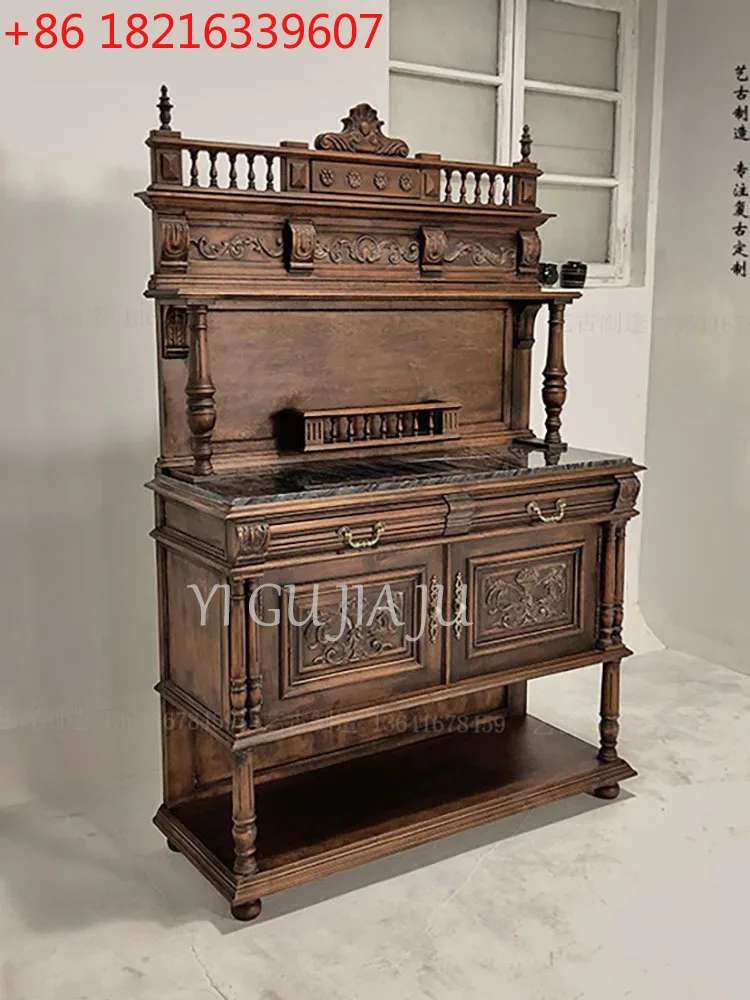 

Чайный шкаф из цельного дерева, неоклассический ностальгический обеденный боковой шкаф для гостиной