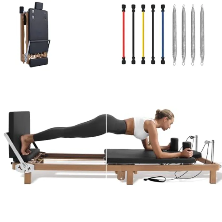 

Foldable Pilates Reformer Pilates Square Box Set90 Pre-Assembled Home Gym for Women Men Workouts Bundle Dual Resistance System