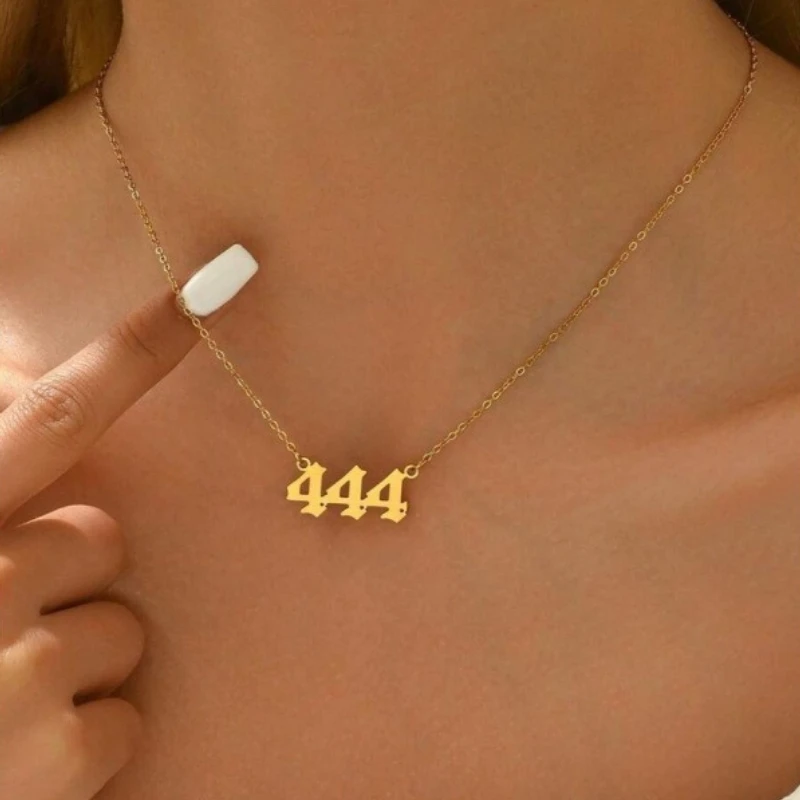 Gold Plated Stainless Steel Angel Number 444 Pendant Necklace Dainty Chain Hypoallergenic Tarnish Resistant Jewelry for Women Da