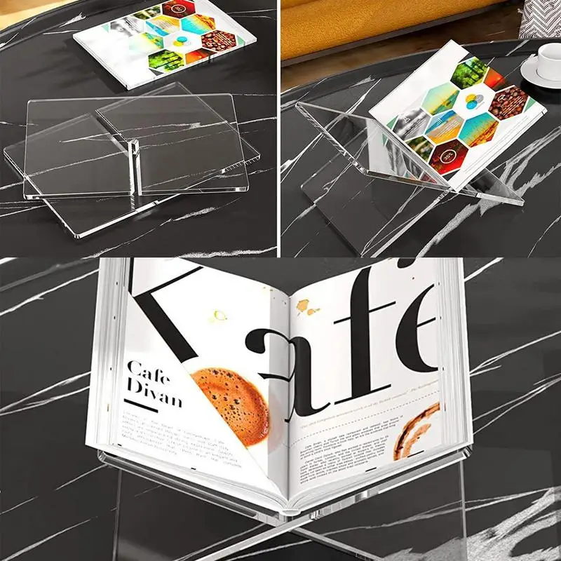 Imagem -04 - Abra o Suporte do Livro Acrílico Transparente Cookbook Art Book Stand Bíblia Guest Book Mesa de Café para Leitura