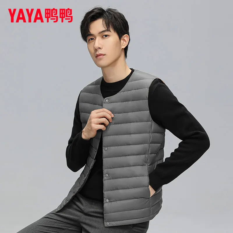 YAYA-Chaleco de plumón de pato blanco para hombre, chaqueta ultraligera sin mangas, con cuello de corazón, holgada, de talla grande, a la moda, invierno, 2024