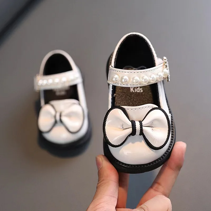 Congme Baby Mädchen Leder Schuhe Neugeborenen Kleinkind Kinder Perle Bogen Flache Schuhe Niedliche Prinzessin Schuhe Kleid Schuhe Puppe Schuhe