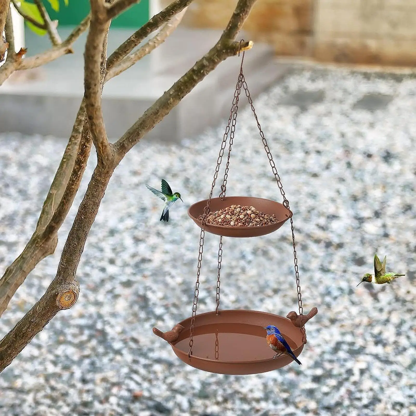 

Hanging Bird Bath for Outdoors Rustic Birdfeeder Bowl for Lawn Patio Hallway