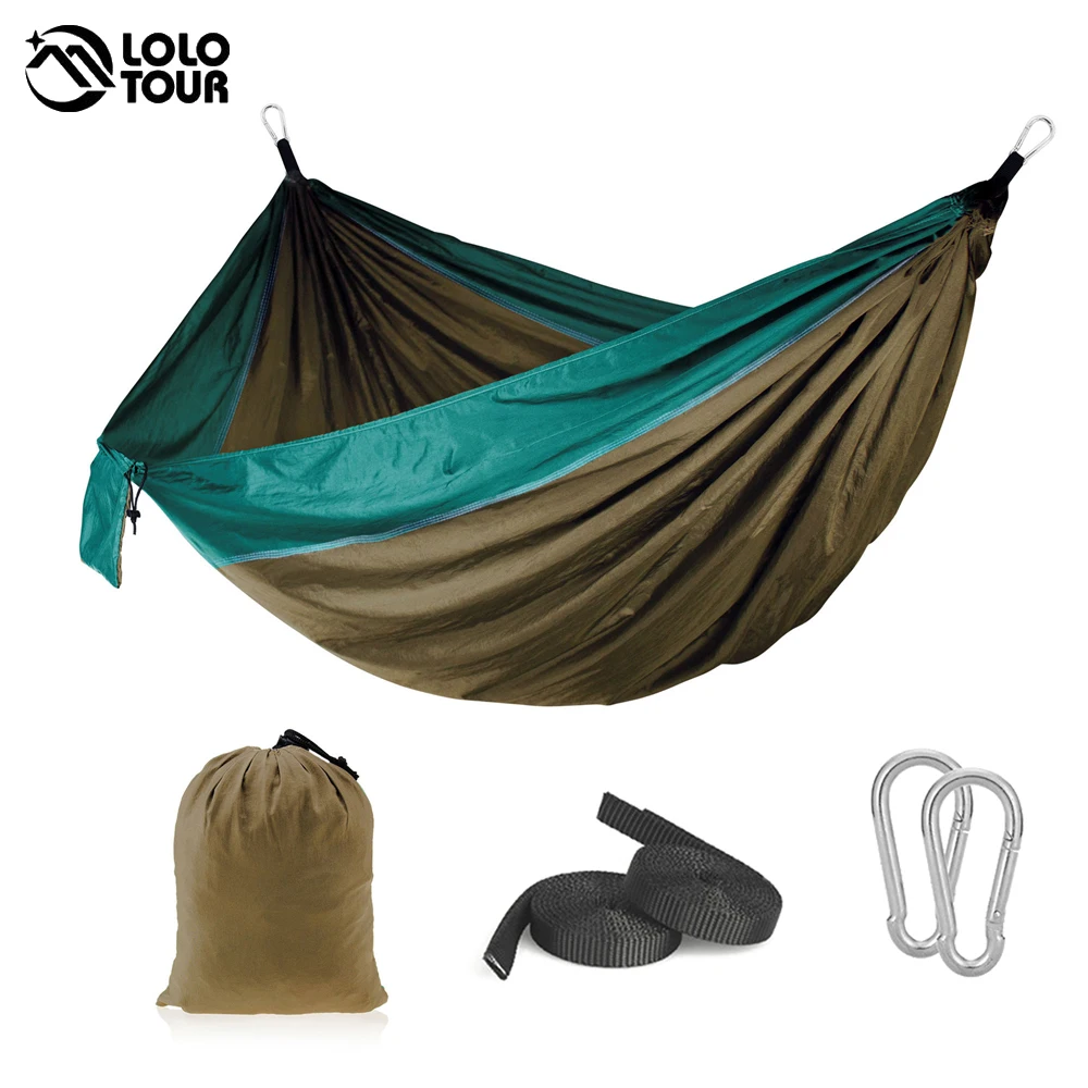 

LOLOTOUR 220*100cm Single Person Outdoor Parachute Cloth Hammock Camping Hanging Bed Hammock Garden Park Durable Survival Tool