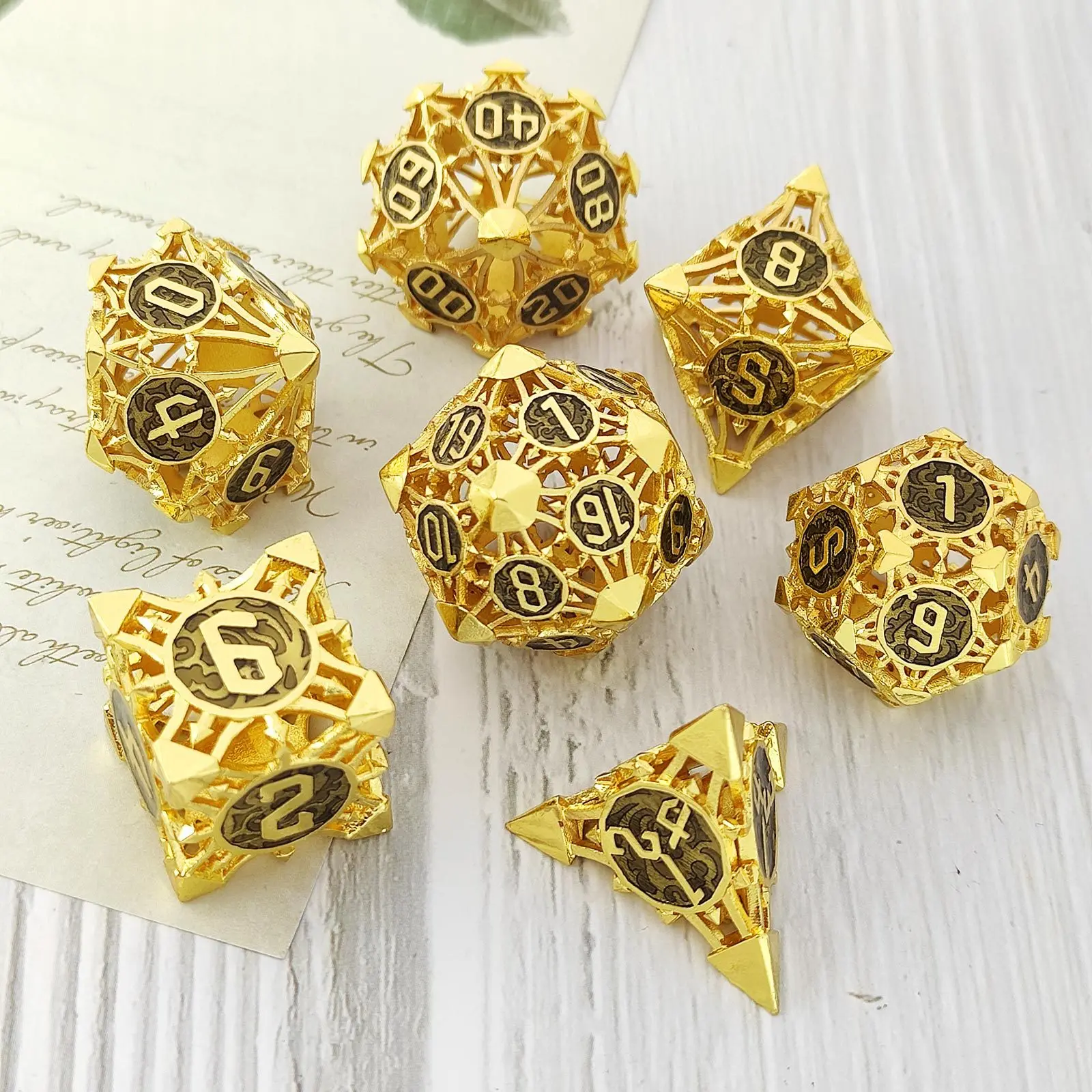 Cusdie Hollow Metal Dice DND Arrow Polyhedral Dice Set Dungeons and Dragons D4-D20 for Role Playing Game Pathfinder Board Games