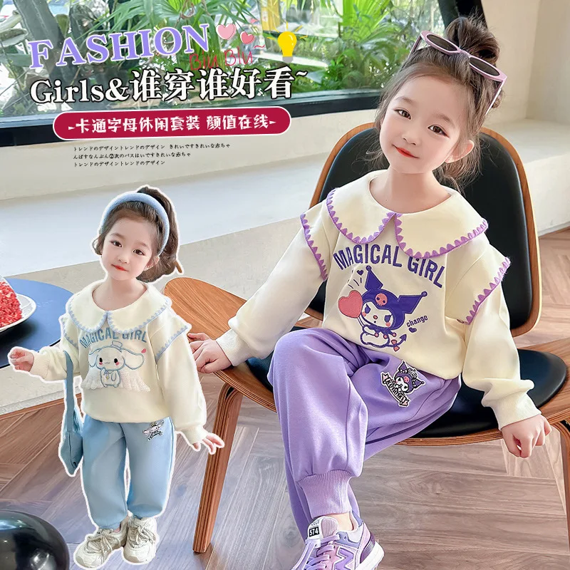 Kuromi Mädchen Anzug Frühling Herbst Cartoon Sweatshirt Kawaii Cartoon Cinnamoroll Casual Hosen Zwei Stück Set Lange Ärmel Hosen