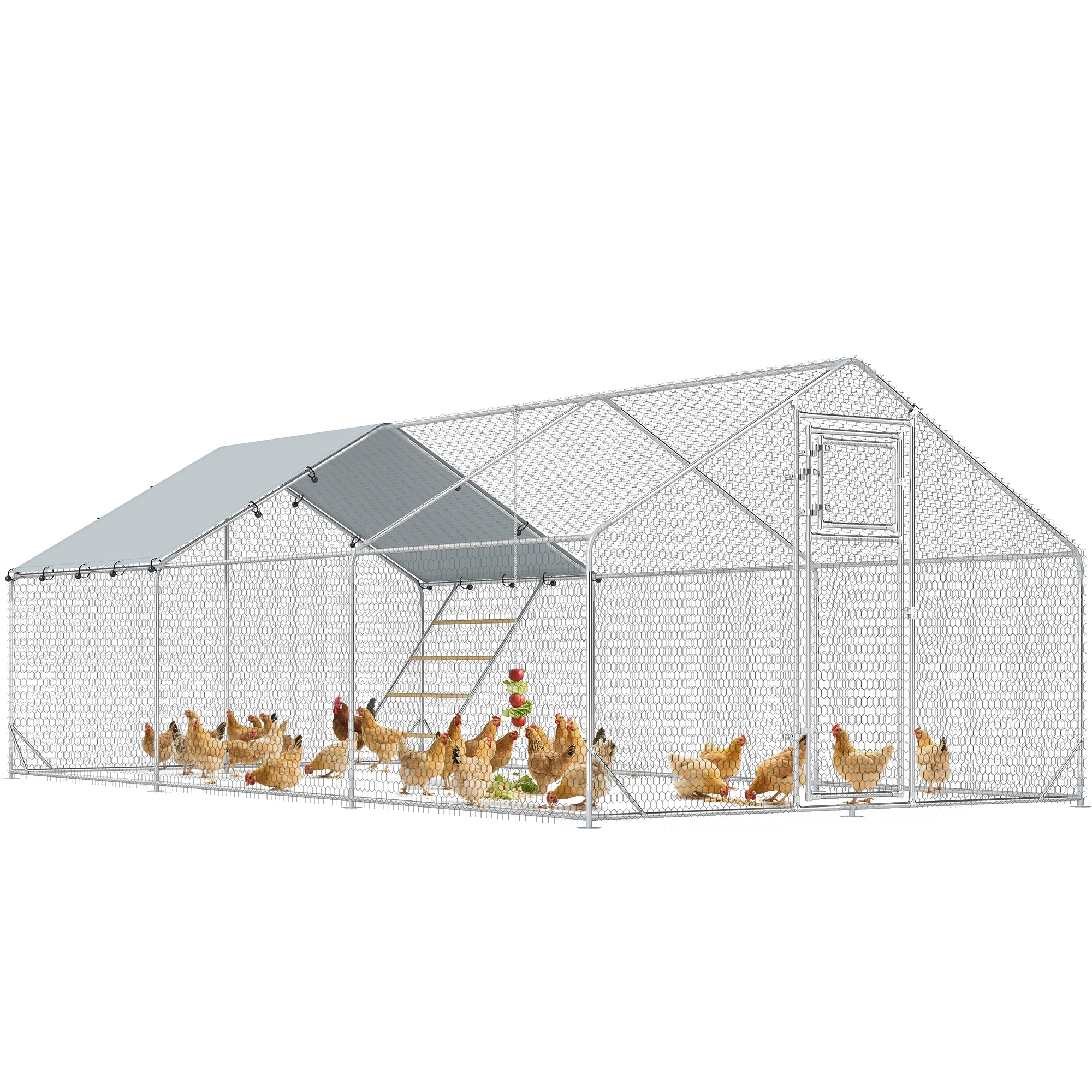 PawHut Gallinero para Exterior 3×6/4/2×2 mcon Comedero Colgante Tipo Brocheta Plata