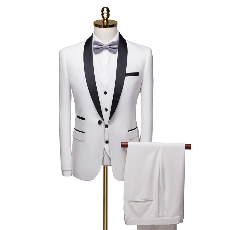 

KIDWHXR Suit Outfit Men Contrast Color Balzer Male Single-breasted Vest Straight-leg Pant Man Skin Wedding Three-piece Set