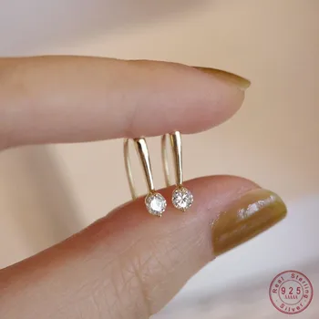 925 스털링 실버 간단한 반짝 이는 Srystal U 자형 귀걸이 여성 펑크 힙합 스트리트 아트 14k 골드 도금 보석 선물 
