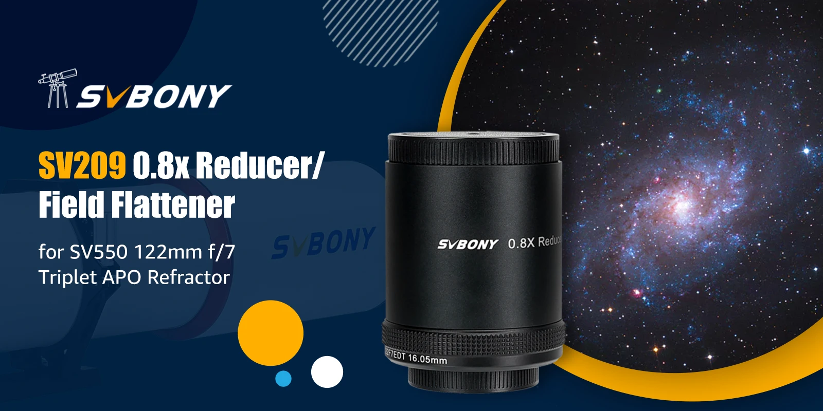 SVBONY SV209 Brennweitenreduzierer/Feldflachmacher 0,8x für SV550 122mm f/7 Triplet APO Refraktor Schwarz – Detail 1