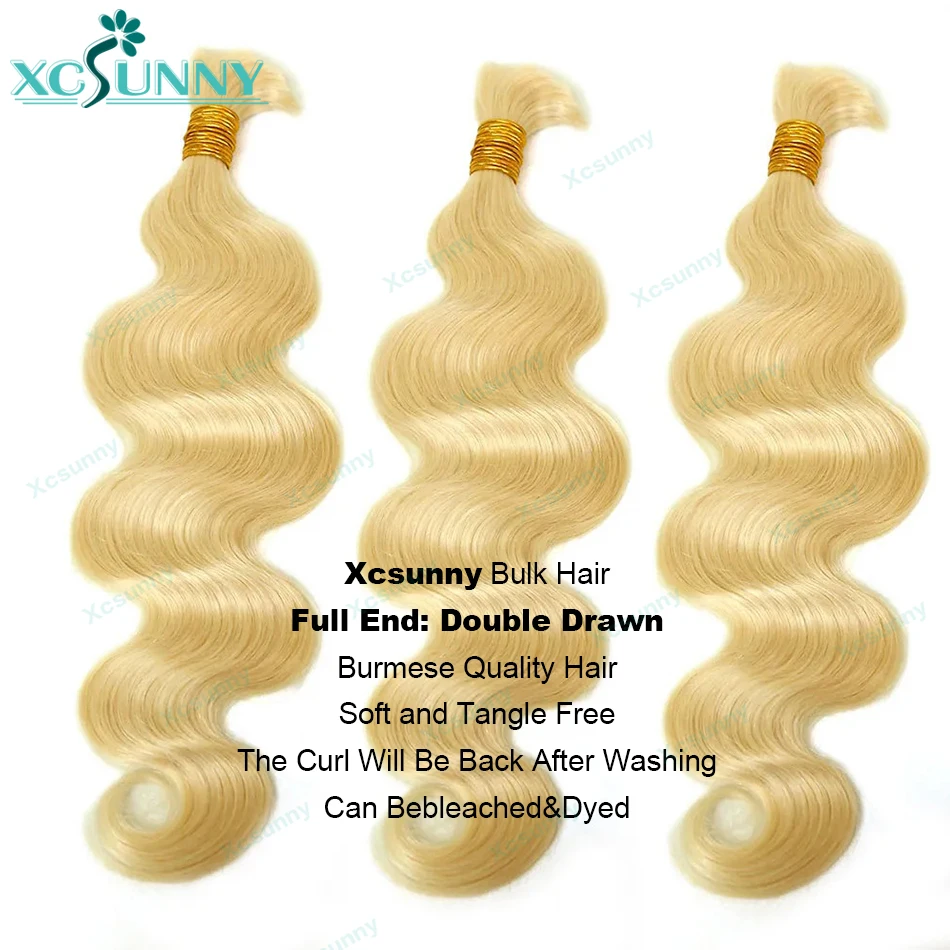 Body Wave Bulk Human Hair For Braiding Blonde 613 27 Double Drawn Braiding Human Hair Extensions Bundles No Weft For Boho Braids