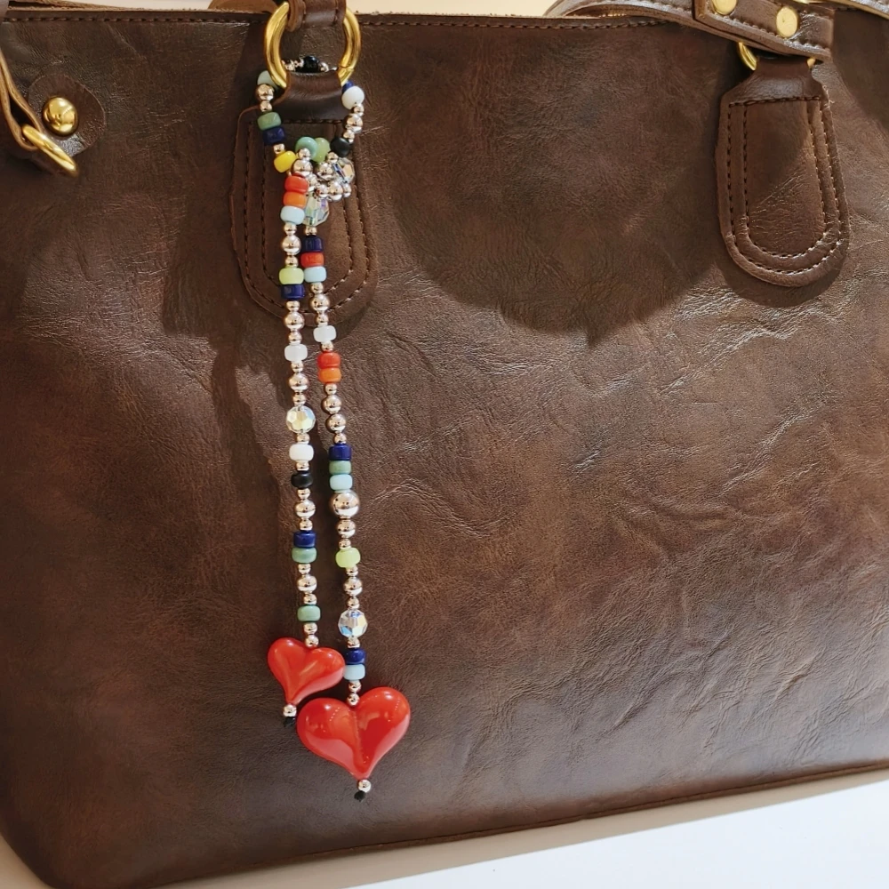 HERLOOK Heart Bag Charms dla kobiet Kolorowe koraliki Łańcuch Moda Torba Urok Y2K Akcesoria Biżuteria