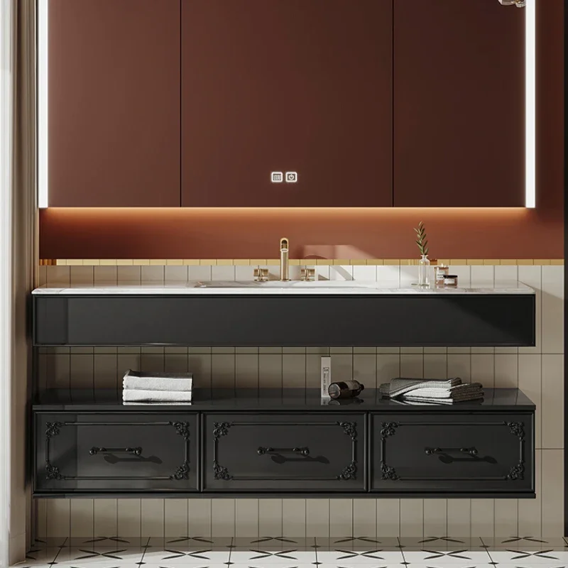 

Retro bathroom cabinet combination oak smart bathroom washbasin hand washbasin smart mirror cabinet integrated basin